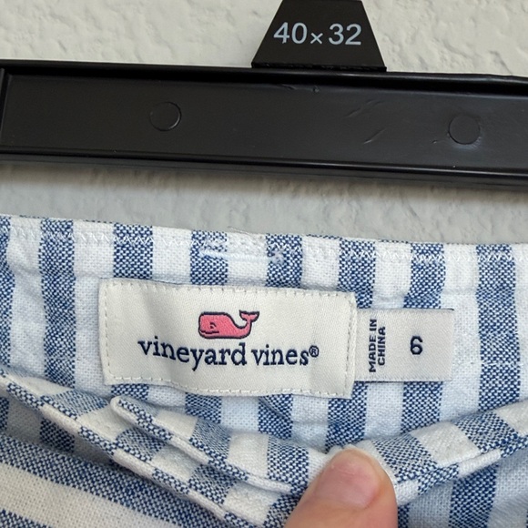 Vineyard Vines Crop Striped Linen Pants - Catamaran Marlin Blue Pockets - Picture 3 of 5